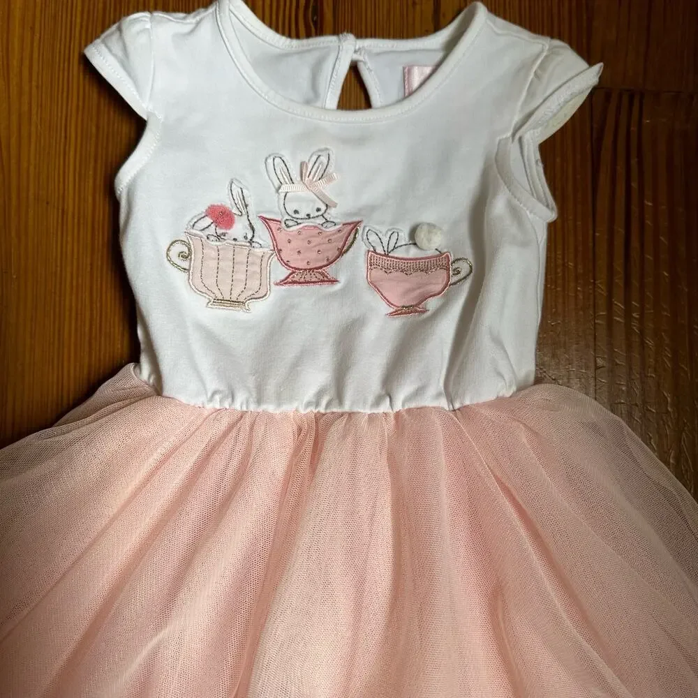 Bunny‎ teacup embroidered midi tiered tutu tank dress SIZE 6-9M